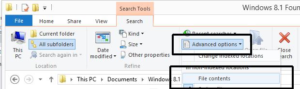 Click within the Search box and the Search Ribbon will be displayed.