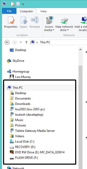 WINDOWS 8.1 FOUNDATION FOR BUSINESS USERS PAGE 66 File Explorer This PC This section of the window summarises all the resources that you have access to on your local PC.