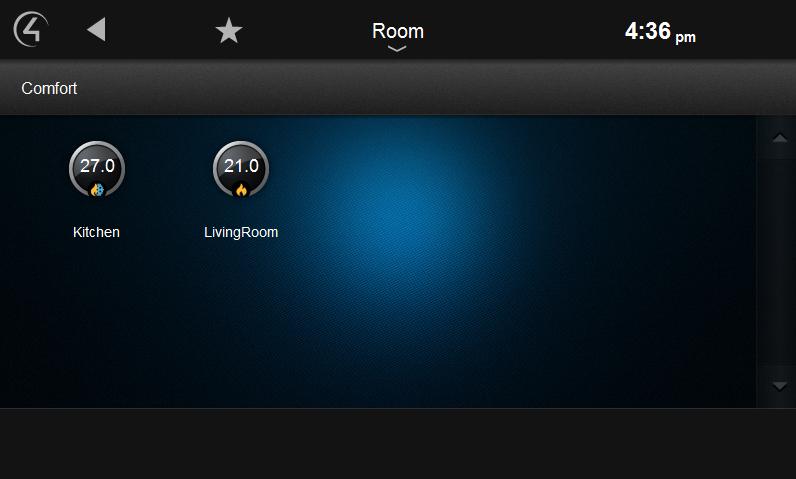 Comfort page, in which all configured thermostats in the system