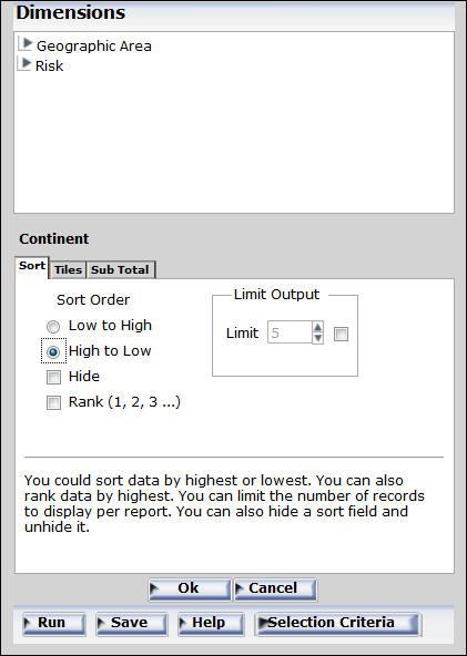 Sorting Data 4. Under Sort Order, choose the Low to High or High to Low option button, as shown in the following image, on the OLAP Control Panel. 5.