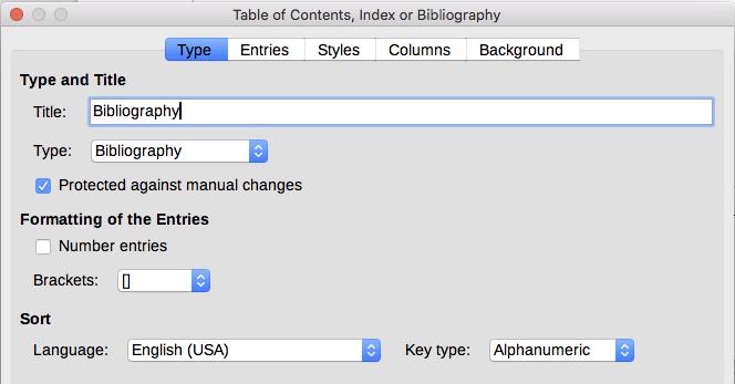 You can protect the bibliography from being changed accidentally, by checking Protected against manual changes.