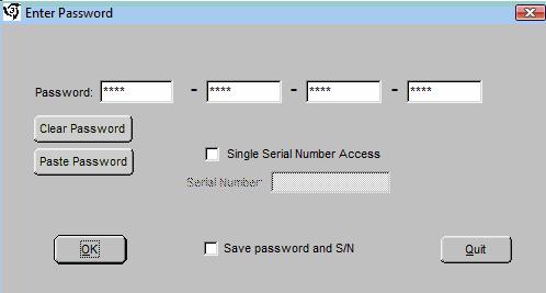 PASSWORD LOGIN Figure 1 shows the password dialog box, which is displayed when a software session begins. Login can be accomplished in two ways. 1. Enter an All S/N Password which is a password applicable to all ECMs of a given original equipment manufacturer (OEM).