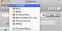4.3.5 Setting Your Online Status The Contacts Tab: Using Contacts Changing your Status Click the down arrow beside the online status indicator on the softphone, and select the desired value.