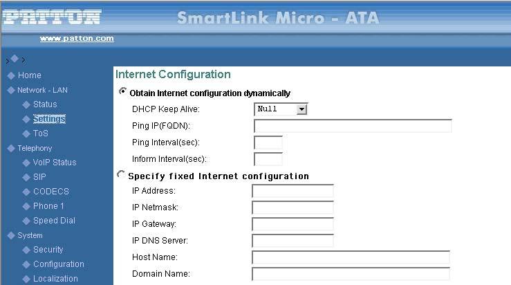 4 Network LAN Settings The Settings window contains the following sections: Internet Configuration (see figure 5 on page 29) WAN PPPoE Configuration (see figure 6 on page 30) MAC Spoofing