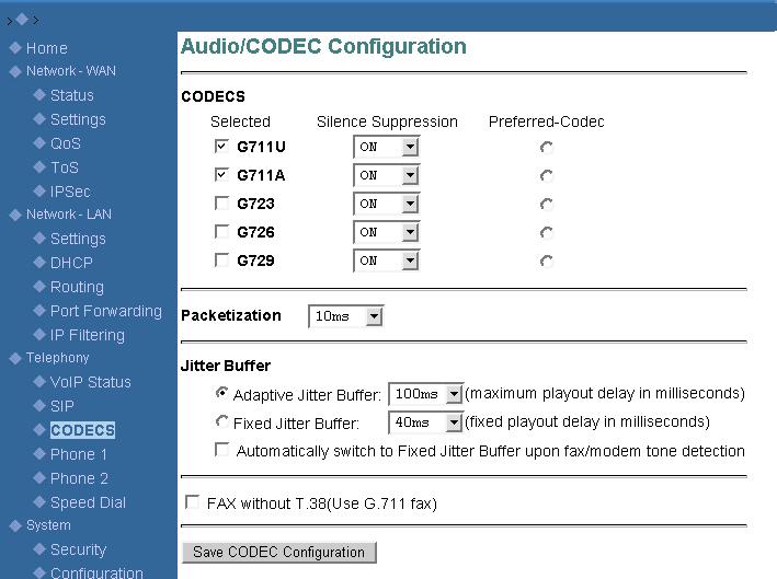 5 Telephony Audio/CODEC Configuration Figure 19.