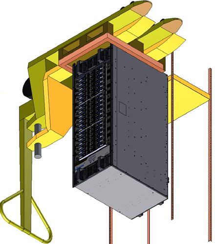 12. Place 8 caged nuts into the vertical rack support at the locations corresponding to the holes in the chassis faceplate.