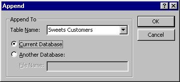 Append Query: Copy Records from One Table to Another This query will copy records from the table UK Customers to the table Sweets Customers.