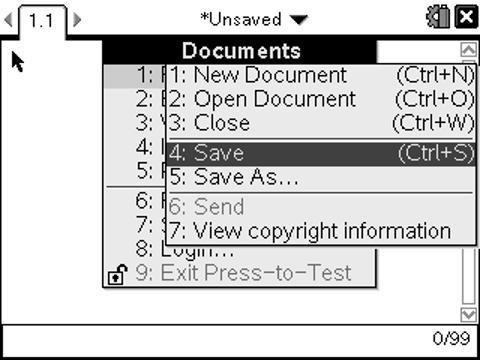 Saving a Document 1. To save the current document, press ~, File, Save (or Save As ) (Keystrokes: ~, 1, 2)(Figure 1). 2. The Save As : dialog box appears and will be highlighted, enter your file name (Figure 2).