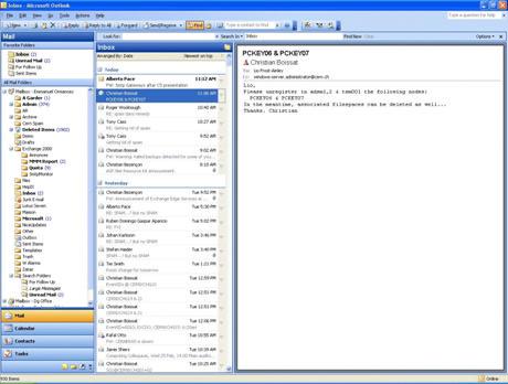 1.2. Mail 1.2.1. Main window The Outlook 2003 main window displays all information concerning your mailbox: Folder list (click on?