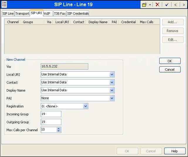 Select the SIP URI tab, to create a SIP URI entry. A SIP URI entry must be created to match each incoming number that Avaya IP Office will accept on this line.