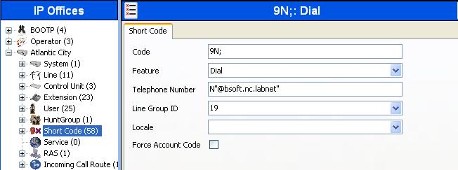 5.5. Short Code Define a short code to route outbound traffic to the SIP line. To create a short code, right-click on Short Code in the Navigation Pane and select New (not shown).