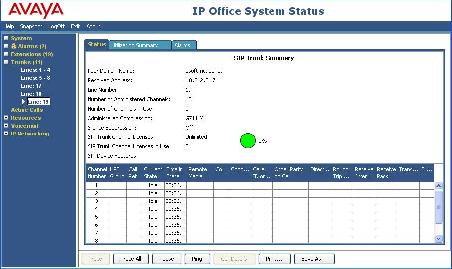 7. Verification Steps The following steps may be used to verify the configuration: Use the Avaya IP Office System