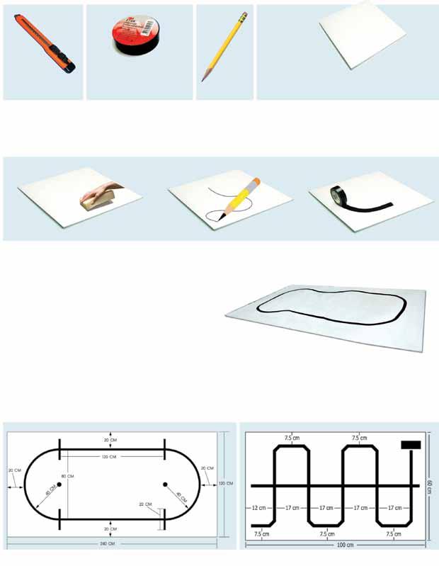 Making the line tracking field Tools & Materials Cutter 2cm. or 1-inches width black tape (3M brand is recommended) Pencil White polypropylene board (PP board) 60 x 90cm.