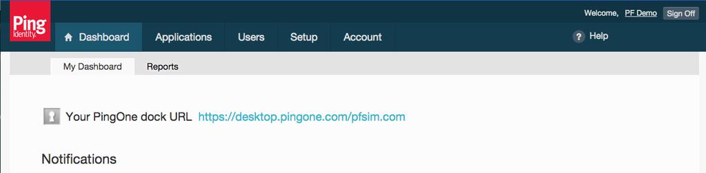 1.5. Testing the PingOne Dock Access *Important Note: SSO users must be a member of at least one additional group other than Domain Users. a. Copy the the PingOne Dock URL from the Dashboard, open a new browser page and navigate to the URL.