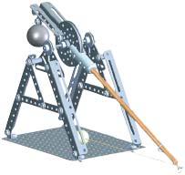 Trebuchet The trebuchet arm rotates on an axis between the frames. The axle is a simply supported beam.