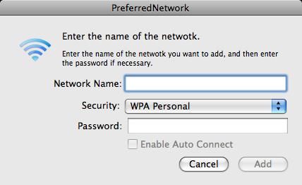 Figure 15 3. Click the + (add) button. A dialog box pops-up prompting for the network details, as shown in Figure 15. 4. Type the name of the network in the Network Name box. 5.