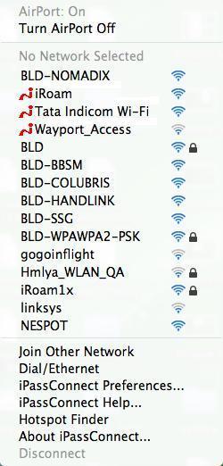 ipassconnect extends the regular AirPort view of these networks to display not just a list of networks detected, but also whether they are ipass-enabled, their signal strength and their auto-connect