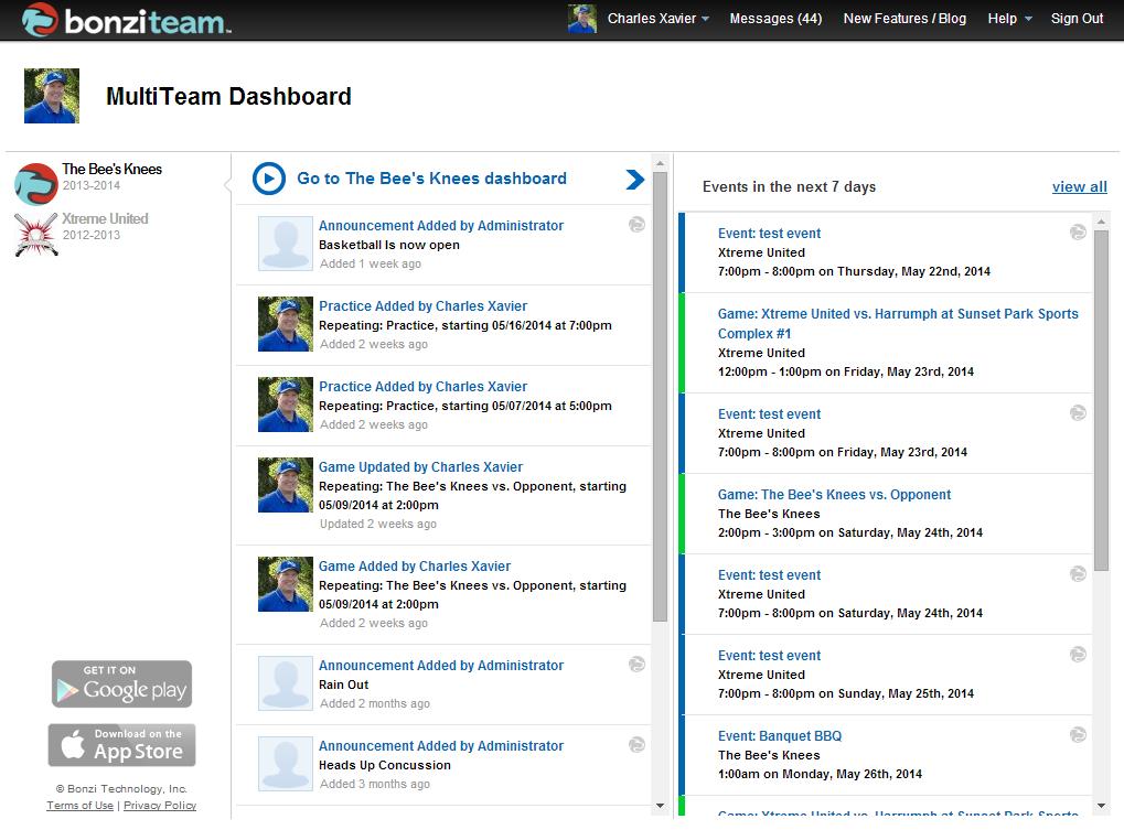 Navigating the MultiTeam Dashboard MultiTeam Dashboard In s & Out s If your Bonzi Team account is linked with multiple teams, you will see the MultiTeam Dashboard when you first log into your account.
