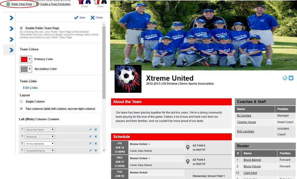 Activating Your Public Team Page Public Team Pages are customized team webpages displaying your unique team information.