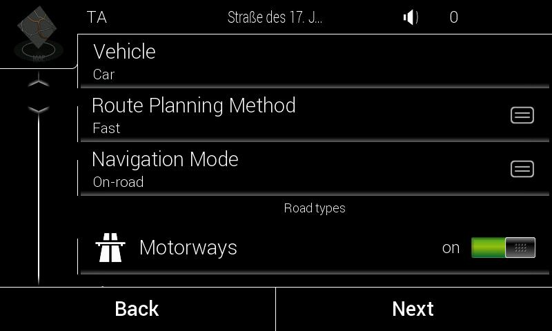 Later you can change them in Route Preferences (page 70