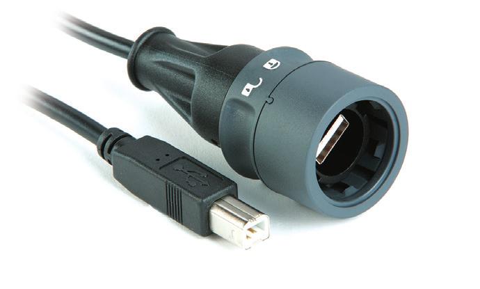 standard A type USB Sealed USB Cables - Double Ended PXP6041/AB Double ended sealed cable assembly Mates with all panel mount connectors 30 twist locking IP rated A type USB connector to B type USB