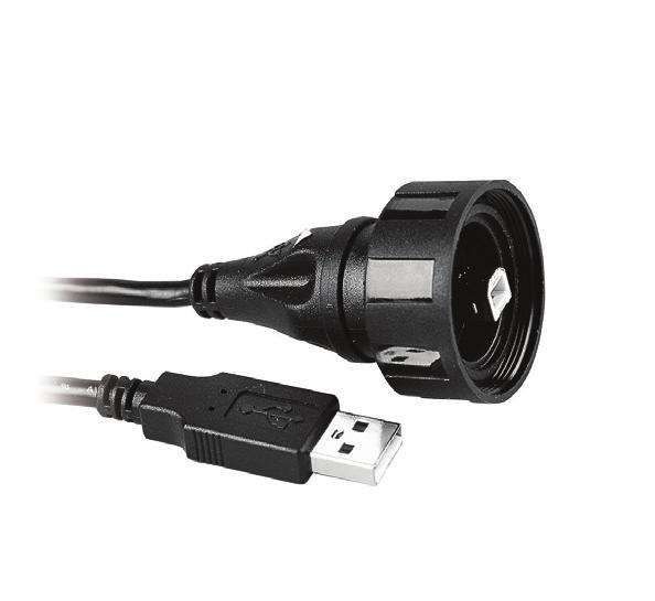 connector to standard A type USB connector, mates with all panel mount connectors Available in 2m, 3m and 5m