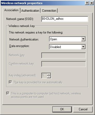 7) Click the [Add] button. 8) Enter BIXOLON_adhoc as the Network name (SSID).