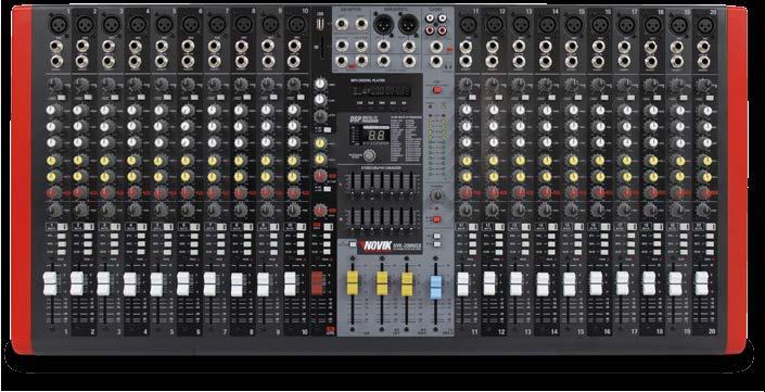 NVK-20M USB Cod. 6000407 FRONT view Mixer NVK 20M USB 20 CHANNEL MIXER The multi-use NVK 20M USB blends 20 MIC/LINE channels with individual 3-band EQ, AUX/FX sends and inserts in all channels.
