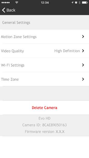Camera Settings Set and manage motion zones Select Video Quality: High Definition or Standard Definition If you move the camera to a new location, this is where you can change the Wi-Fi settings to