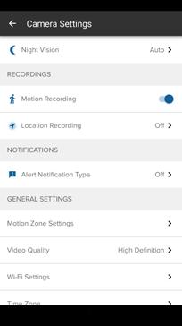 Location Recording Automatically disables your camera s motion recording when you arrive home and enables recording when you leave, based on the location of your mobile device.