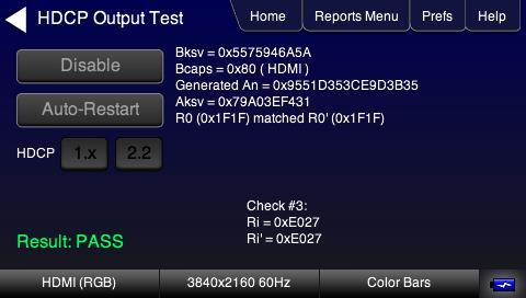 280 Test Set Quick Start Guide Page 25 The following example shows HDCP 2.2 test results: 5.