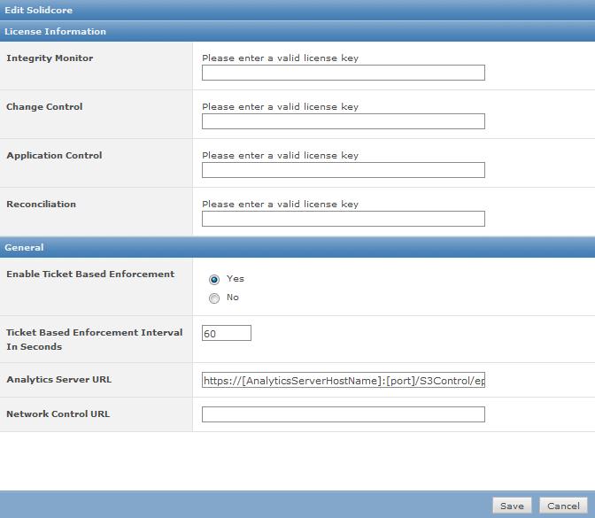 Installing and configuring the integration server Adding the integration server 4 Enter the keys in the Change Control and Reconciliation fields. 5 Select Yes to enable ticket-based enforcement.