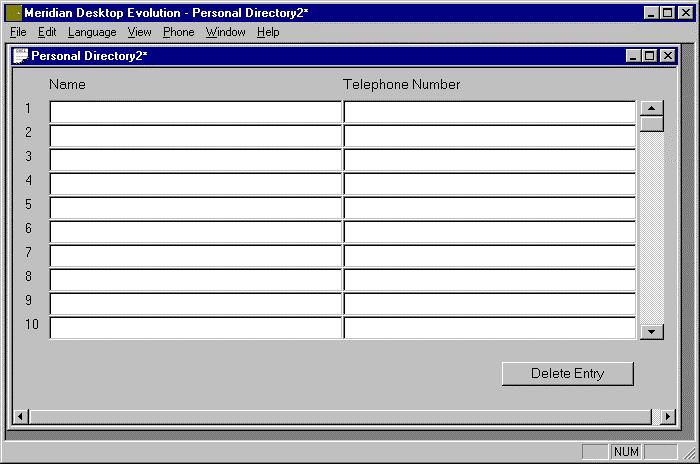 Figure 2: PC Utility interface Main menu bar Active window Directory number Directory name Left and Right scroll bar Delete Entry at cursor Up and down scroll bar PC Utility window navigation There