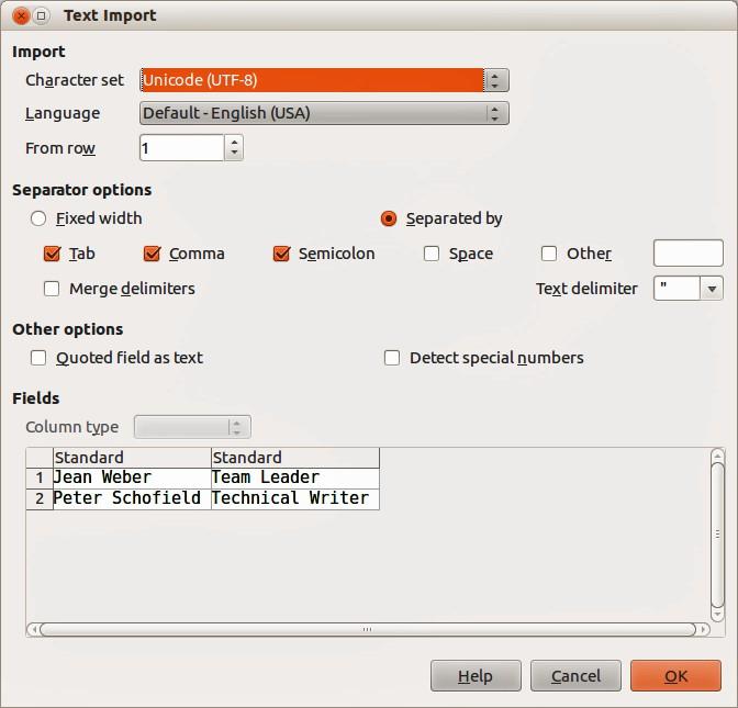 Figure 5: Text Import dialog Separator Options specifies whether your data uses separators or fixed widths as delimiters.
