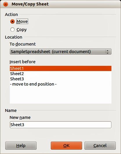 Dragging and dropping To move a sheet to a different position within the same spreadsheet, click on the sheet tab and drag it to its new position before releasing the mouse button.