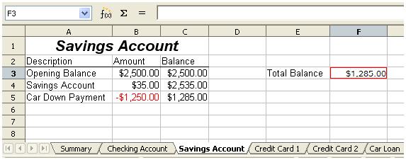 Figure 11: Selecting the savings account reference cell Figure 12: Linked files You will get a good feel for the format of the reference if you look closely at the input line.