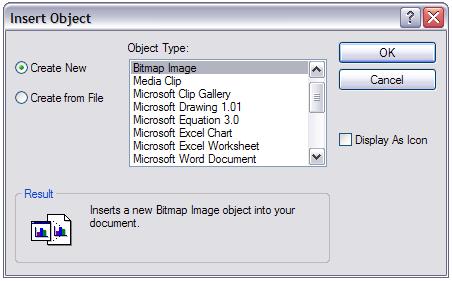 Other OLE objects Under Windows, the Insert OLE Object dialog has an extra entry, Further objects. 1) Double-click on the entry Further objects to open the dialog shown below.