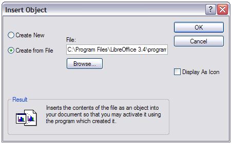 file. 3) If you choose Create from File, the dialog shown in Figure 25 opens. Click Browse and choose the file to insert. The inserted file object is editable by the Windows program that created it.