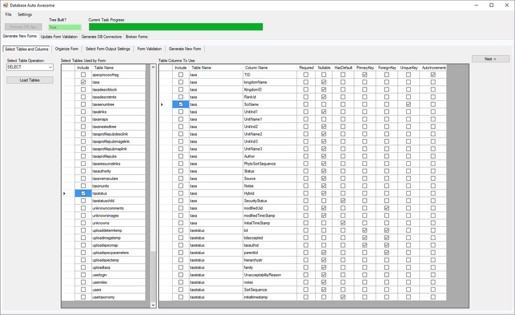 34 3.7.1 Select form type and target data The first step is to define what type of interaction the user intends to have with the database, and to specify which data they intend to interact with.