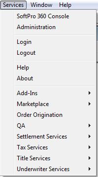 SoftPro 360 Services Menu Services Menu (Standard and Enterprise Version) SoftPro 360 adds a menu to the tool bar labeled Services which lists features available to the user.