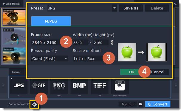 2. Click the format you want to use. Hint: not all formats support transparency. If the images have transparent areas, choose the PNG or BMP format.