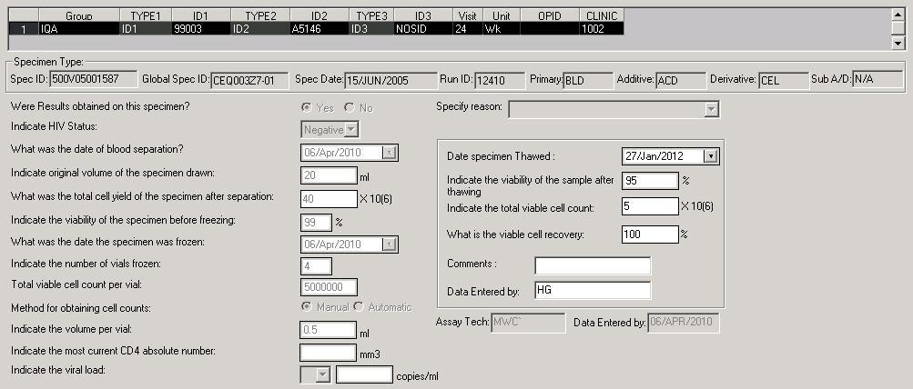 9. Enter data or select responses for each of the fields on the Result screen. The left side of the result screen displays the sending lab s specimen information.