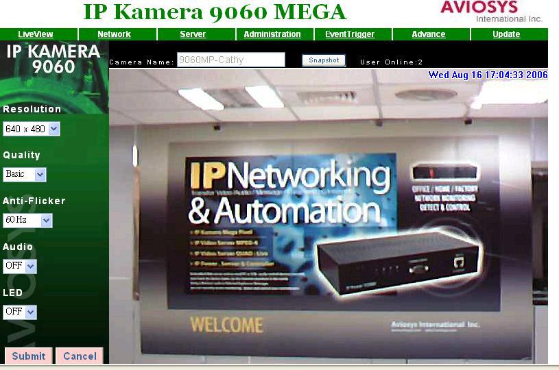LiveView setting After 5 minutes, you will get the video of 9060A-MP.