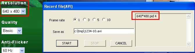 Record AVI: Right click mouse on the motion image, choose record AVI can open corresponding windows. Users can adjust the setting parameter of AVI Frame Rate, file name and directory.