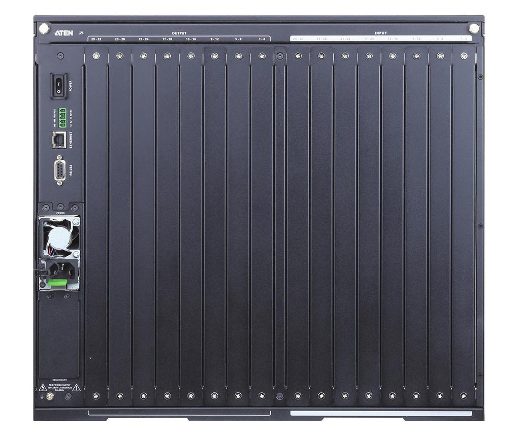 A built-in Scaler encodes the video format in order to provide seamless, real-time switching. The front panel LCD shows a quick view of active port connections.