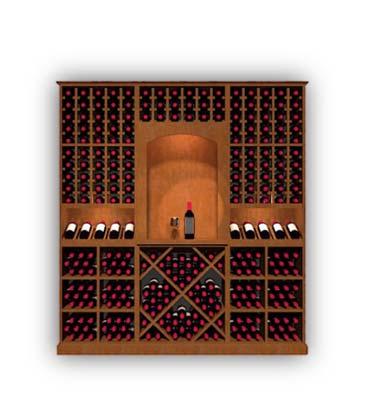 The well balanced design allows wine storage in a variety of options including individual columns and bulk storage as well as an LED lit (optional) display row, stemware storage, tasting table niche