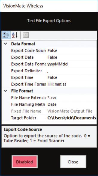 9.3 Text File Export The Text File export method allows you to save codes to a text file. The screen shot below shows the options available in the text file export.