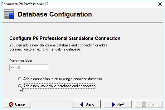 In the Configure P6 Professional Standalone Connection,