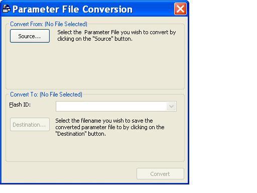 Parameter File Conversion Convert under the Tools menu allows for parameter files to be converted from one software/flash ID version to another (within the same drive series).