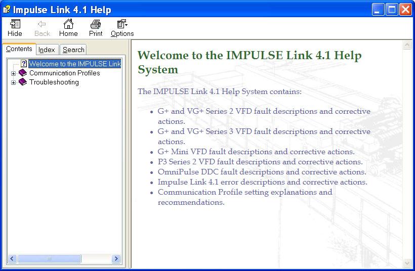 Chapter 7 - Troubleshooting The IMPULSE LINK 4.1 Basic Help section provides the following: Reference to Drive faults and corrective actions.